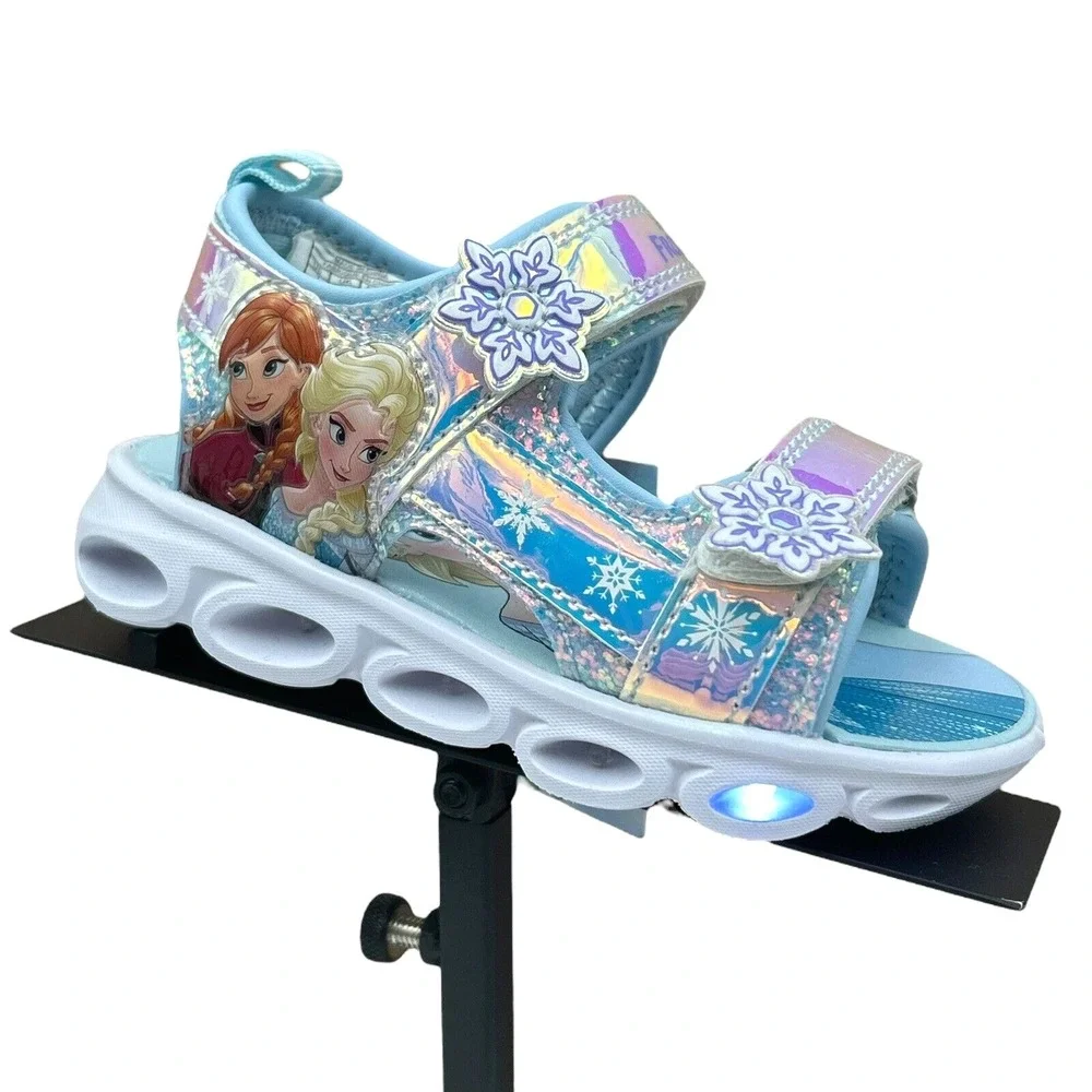 Disney Frozen Anna &‎ Elsa Toddler Girl's Light-up Sandals Size 7 Silver/Aqua